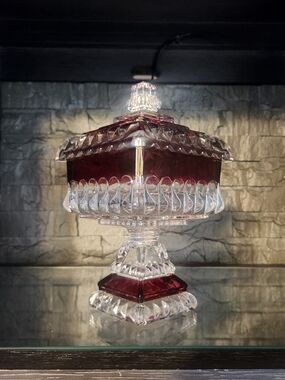 Vintage Westmoreland Ruby Red Wedding Cake Box / Compote / Candy Dish With Lid